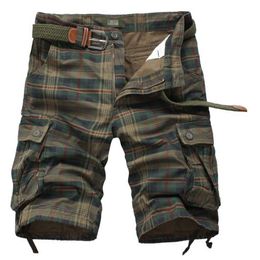 "Premium Men's Cotton Cargo Shorts - Stylish Multi-pocket Plaid Tooling Shorts for Outdoor Adventures and Casual Wear"