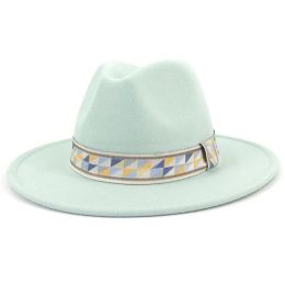 Womens Hats Ethnic Style Faux Wool Fedora Hats Autumn Winter Party Top Cap Men Wide Brim Panama Jazz Felt Hat