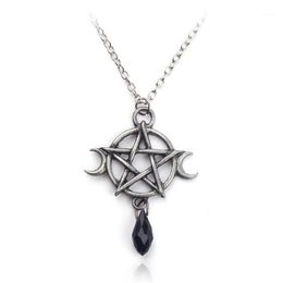 Supernatural Pentagram Moon Necklace Black Crystal Pendant Witch Protection Star Amulet For Women Charm Jewelry Accessories Gift1349T