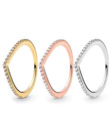 Authentic 925 Sterling Silver Sparkling Wishbone Ring 18K gold rose gold Women Gift with Original box for Rings set9002890