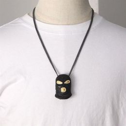 Black Counter-Terrorism Mask Pendant Necklace Hip Hop Jewelry Cubic Zirconia Cuban Link Chain Necklaces Men Women Rapper Punk Acce332Z