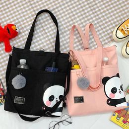 Bags Women's Shoulder Bags Canvas Handbags 2021 Girls Shopper Purses Fashion Casual Cartoon Panda Print Large Capacity Crossbody Bags