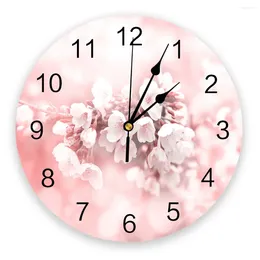 Wall Clocks Flower Plant Cherry Blossom Pink Clock Modern Design Living Room Decoration Mute Watch Home Interior Decor