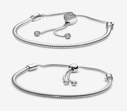 Lady s925 Sterling Silver Bracelets For Woman DIY Jewelry Chain Slider Hearts CZ Diamond Bracelet Fit Charms Birthday Gift With Original Box5674804