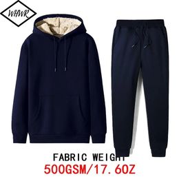 Winter Cashmere Thicken Suit Mens Casual Sports Lambswool Warm Twopiece Set Sportswear Unisex Fleece Hoodies Sweatpants 231229