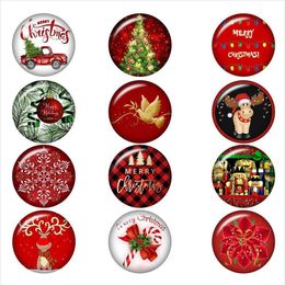 50PCS Mixed Glass Merry Christmas Tree Deer For DIY 18MM Button Snap Bracelet Necklace Jewelry243E