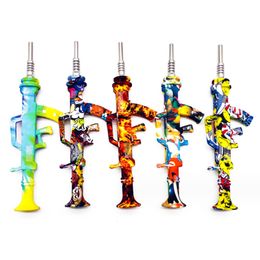 2style AK47 shape silicone smoking hand pipe nector collector kit portable with 14mm steel nail dab oil rigs water pipes