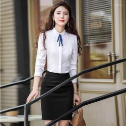 Women's Blouses Fashion Women Shirts Work Office Ladies 2 Piece Skirt And Tops Sets Female OL Styles White