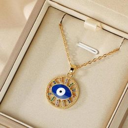 Pendant Necklaces Cxwind Simple Laser Carved Fashionable Stainless Steel Necklace Colorful Turntable And Charming Eye Chain Birthday Gift