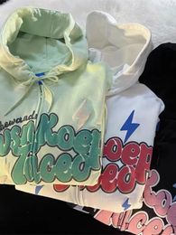 Deeptown American Retro Zip Up Graphic Hoodie Streetwear Loose Letter Printed Hooded Sweatshirts Hiphop Thin Top 231228
