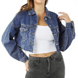 Women's Jackets Classic Denim Jacket Spring Autumn Single Breasted Slim Jean Distressed Solid Colour Casual Short Tops
