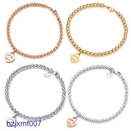 Lhrn Charm Bracelets Tiff 100 925 Silver 4mm Round Bead Love Heartshaped Bracelet Female Thickened Bottom Plating for Girlfriend Souvenir Gift Fashion