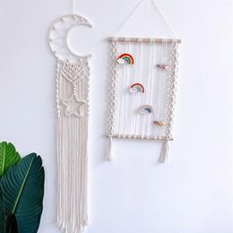 Hair Clips & Barrettes Nordic Bohemian Macrame Bow Holder Woven Tassels Hairpins Headband Organizer Wooden Stick Wall Hanging Disp286h