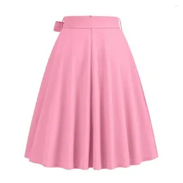 Skirts High-waisted Skirt Flared Midi Elegant A-line With Belted Tight Waist Soft Ruffle Detail For Women Solid Colour