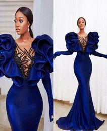 Modest Velvet Mermaid Prom Dresses Plus Size Ruffles Cap Sleeve Elegant Formal Evening Gowns 2021 vestido de novia4925914