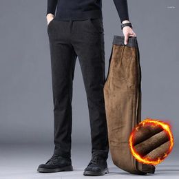 Men's Pants 2023 Autumn Winter Business Loose Straight Corduroy Plush Casual Long Trousers Warm Thick