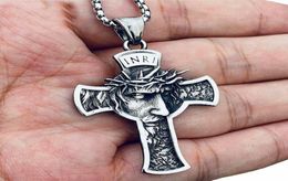 Pendant Necklaces Christ Jesus Crucifix Necklace Stainless Steel Thorns Crown For Men Women Religious Jewelry4682776