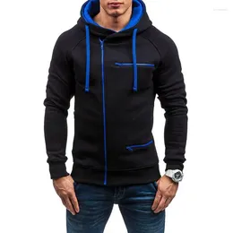 Men's Hoodies Men Four Seasons Fashion Personality Hooded Side Zipper Sweatshir Solid Colour Pockets Splicing Loose Casual Long-sleeved Top