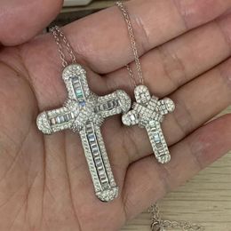2020 Top Sell Cross Pendant Luxury Jewellery Real 925 Sterling Silver Small Large Pendant Party CZ Diamond Women Men Clavicle Chain 342g