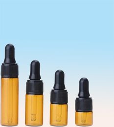 Black Dropper Cap Amber Glass Round Dropper Bottles 1ml 2ml 3ml 5ml Sample Essential Oil Pipette Container For Travel1664054