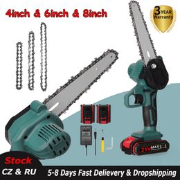 21V Mini Electric Pruning Saw 4inch6inch8inch Wood Spliting Chainsaw Woodworking Tool Rechargeable Chain Power Tools 231228