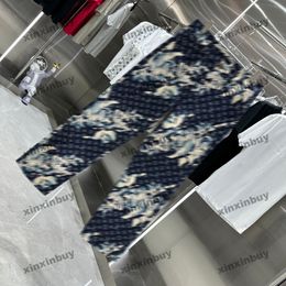 xinxinbuy 2024 Men women designer jeans pant Floral letter printing sets Casual pants black blue Grey M-2XL