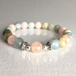 MG0817 8 mm Genuine Morganite Bracelet Heart Chakra Lucky Bracelet for Women Healing Gemstome Dainty Yoga Mala Bracelet2347