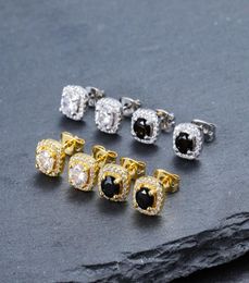 Mens Hip Hop Stud Earrings Jewelry High Quality Fashion Round Gold Silver Black Diamond Earring3431233