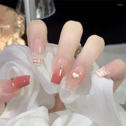 False Nails 24Pcs/Lot Love Heart Pearls With Diamonds Long Fake Girls Full Cover Acrylic Press On Art Removable Wear