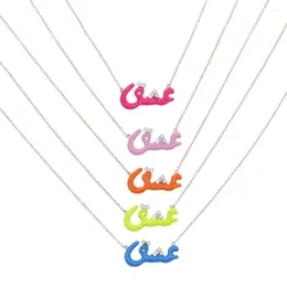 Pendant Necklaces Colorful Arabic Letter For Women Paved White Cubic Zirconia And 5 Color Enamel Rose Gold Fashion Jewelry