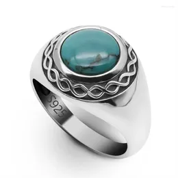 Cluster Rings Wholesale Original Sterling Silver Men 925 Natural Turquoise Stone Ring Male Female Fashion