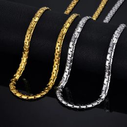 Mens Chain 6MM Long Necklace for Men 20 23 26 Golden Color 14k Yellow Gold Flat Chain Necklaces Men Chain Necklacesce