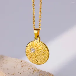 Pendant Necklaces Zircon Round Star And Moon For Women Stainless Steel Gold Plated Sun Chain Necklace Wedding Jewelry