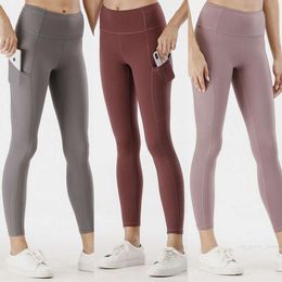 Align Lu Womens Yoga Pant Sport Trousers Fitness Sweatpants Naked Leggings Mid Rise Pockets Yogas Pants Girl Exercise Buttock lifting Wunder Train
