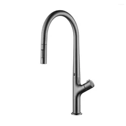 Kitchen Faucets Grey Color Brass Material Polished Deck Mounted Of Pull Out Sense Tap