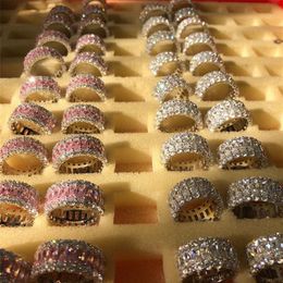 Luxury Jewellery Sparkling Sel Handmade 925 Sterling Silver Princess Cut White&Pink Topaz CZ Diamond Gemstones Women Wedding Ban326f