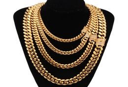 818mm wide Stainless Steel Cuban Miami Chains Necklaces CZ Zircon Box Lock Big Heavy Gold Chain for Men Hip Hop Rock jewelry2791148