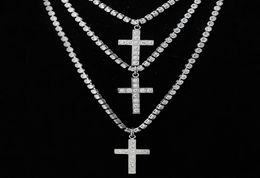 Unisex Men039s Stainless Steel Pendant Necklace CZ Cubic Zircon Cross Hip Hop Cluster Simulated Diamond Tennis 455060cm Chain6131521