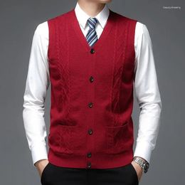 Men's Vests Man Clothes Waistcoat Business Red Vest Sleeveless Knitted Sweaters For Men With Pockets Casual Maletry Baggy Y2k Streetwear A X