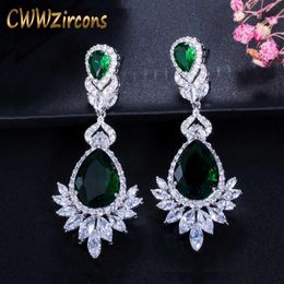 Romantic Wedding Souvenir Jewellery Long Drop CZ Crystal Green Bridal Chandelier Earring For Bride CZ112 2107142651