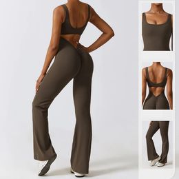 Fashion Sexy Stretch Sport Jumpsuit Women Slightly flared pants Gym Fitness Overalls Push Up Romper for Women Sportswear 231228