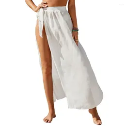 Women's Swimwear High Waist Side Split Lace-up Cover Up Skirt Solid Color Beach Maxi Bikini Wrap Beachwear