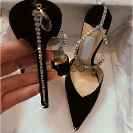 Y-shaped Rhinestone Chain stilettos Bride Dresses Women's Shoes Buckle Stiletto Sandals Pointed Toe Sandals Ankle Bright Diamond-chain High-heeled Women