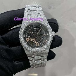 AP Test Skeleton Mens 2023 Stones Pass Version Moissanite Diamonds Watch T Op Quality Mechanical Eta Movement Full Iced Out Sapphire Shiny Watches