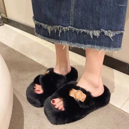 Slippers 2023 Winter Platform Women's Slipper Open Toe Casual Comfortable Fashion Warm Short Plush Indoor House Shoes For Women