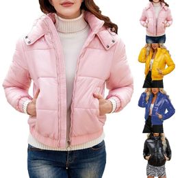 Women's Trench Coats Autumn And Winter Hooded Cotton Jacket Fashion Coat Long Sleeve Bright