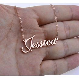 Rose Gold Silver Colour Personalised Custom Name Pendant Necklace Customised Cursive Nameplate Statement Necklace Handmade Birthday251l