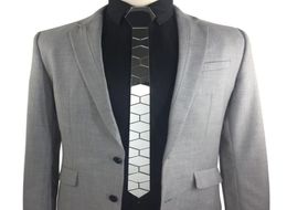 Neck Tie Set GEOMETIE Handmade Skinny Hexagonal Silver Tie Honeycomb Shape Necktie for Men Fashion Wedding Accessory Fashion Jewel3804483