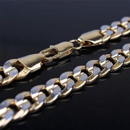 Mens 2 Tone Yellow White Gold Filled Embossed Necklace 23 6 9mm Solid Curb Chain GF Jewellery Chains3578