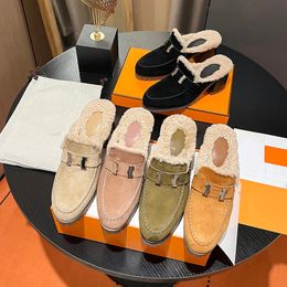 for woman slippers Couple style man Imported lamb wool on the shoe upperAnti slip TPU material on the sole Sizes 35-41 Fashionable and minimalist plush 003